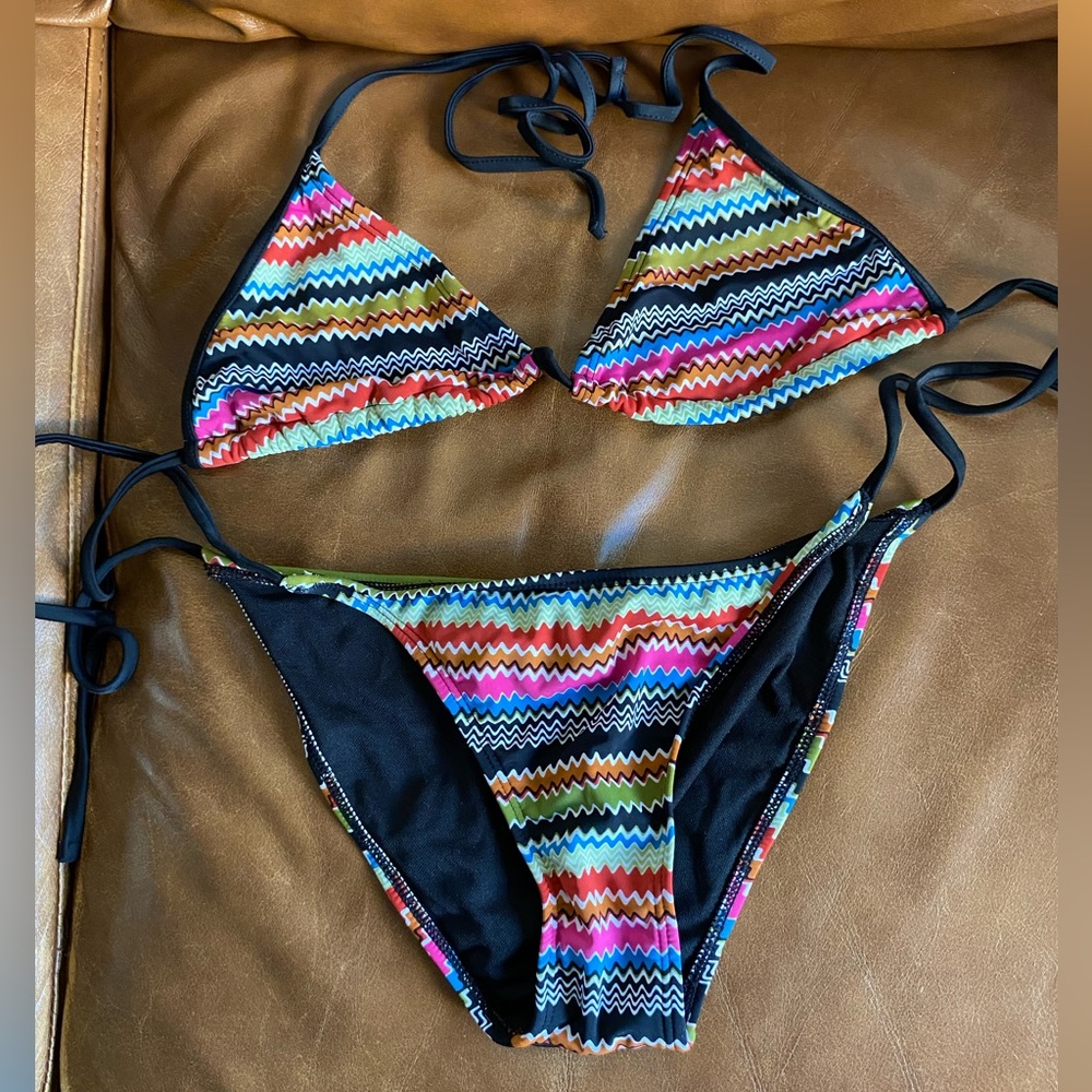 Multicolor Triangular Bikini Top and Bottom Size 6